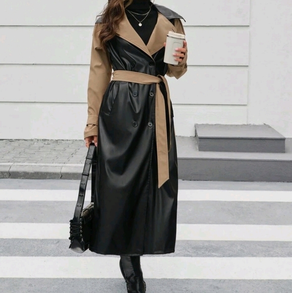 Women's Trench Coat With Contrast Collar And Long Sleeves, Fashion And Elegant